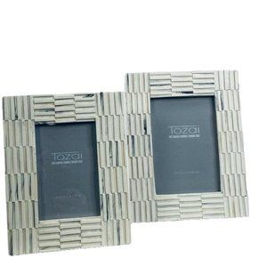 Tozai Home Gray White Ridges Photo Picture Frame 4x6 & 5x7 Set of 2 Photo Frames